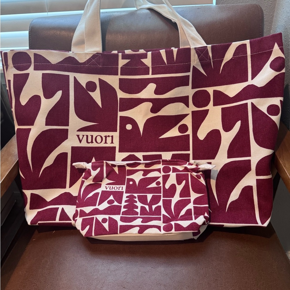 Vuori Maroon and Cream Tote Bag Set